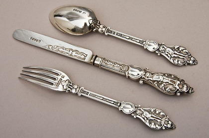 Victorian Silver Christening Set - Knife, Fork, Spoon.